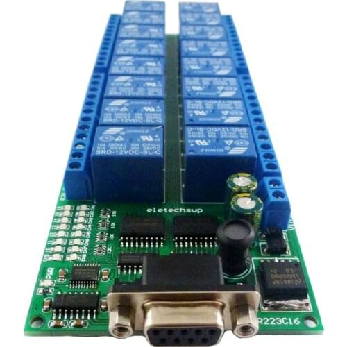 16ch DC 12V Serial Port DB9 UART RS232 Relay Module for PLC PC Com 3D Printer LED Home lighting Motor