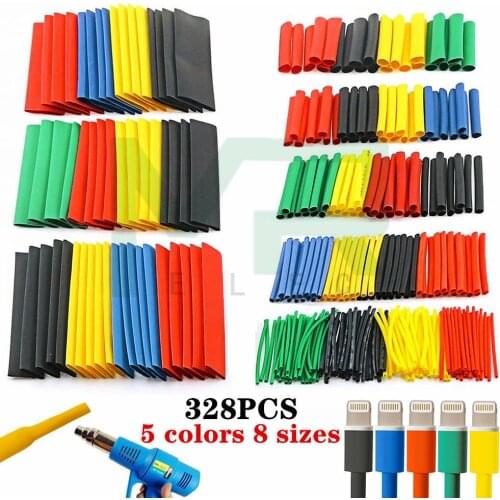 328PCS/lot Heat Shrinkable tube 5 colors 8 sizes Shrink Assortment Polyolefin Ratio 2:1 Wrap Wire Cable Sleeve Kit