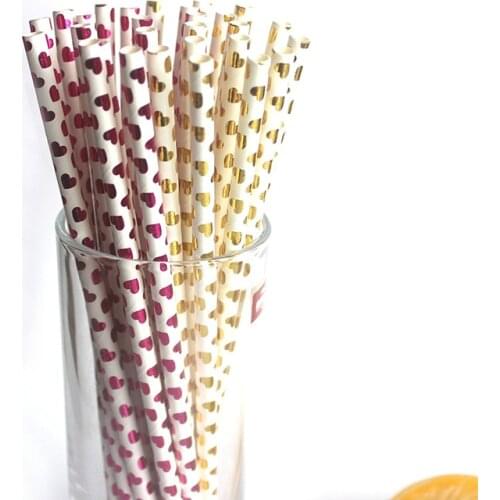 APRICOT 25pcs Bronzing Hearts kids birthday wedding decorative party decoration event supplies drinking Paper Straws