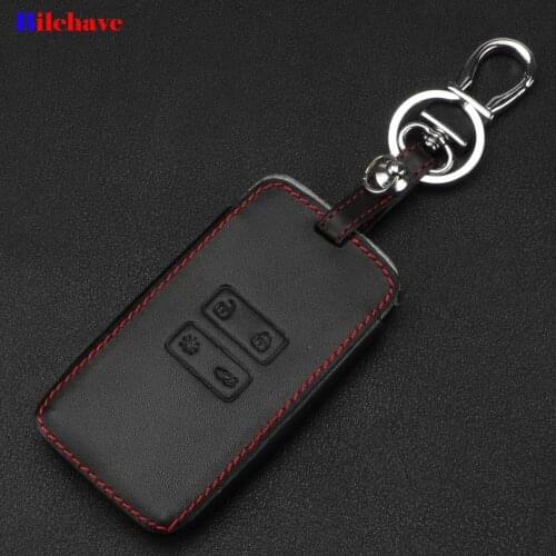 Bilchave 4 Buttons Hand-stitched leather Remote Car Case Cover Fob For Renault 2016 Kadjar Leather Remote Key Case Wallet