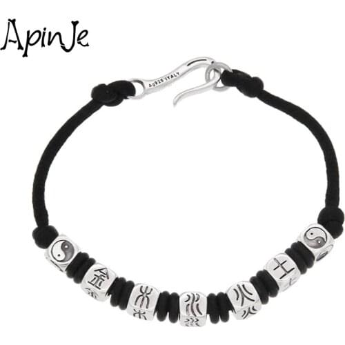 Apinje String Bracelet 925 Sterling Silver Bracelets Men Women Personality Fashion Braided Lucky Fine Jewelry