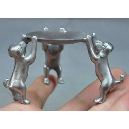 Decoration bronze factory outlets Tibet Silver Collect China Folk Tibetan Silver Animal Dog Statue Candlesticks Menorah Plate