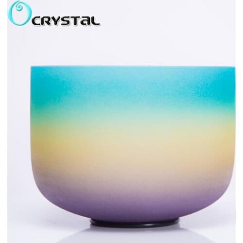10Inch G Throat Chakra Rainbow Colored Frosted Quartz Crystal Singing Bowl for Meditation and Healing