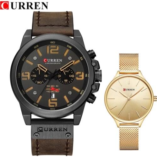CURREN Lovers Women Watch Set Ladies Sports Men Watch Top Brand Luxury Couple Army Military Quartz Men Wrist Watch Set