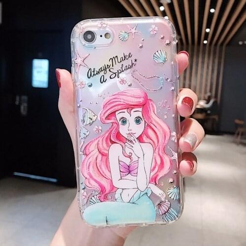 Disney Mermaid Cinderella Phone Cases for Apple IPhone X XS Max 11 Pro Max 12 Pro Max 12Mini Cartoon Anti-fall Phone Back Covers