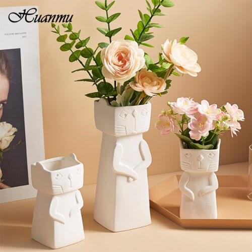 Cartoon Cat Vase Flowerpot Ins Ceramics Flower Pot Cute Cactus Succulent Plant Potted Flower Arrangement Home Desktop Decoration