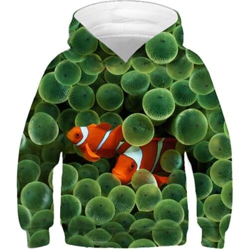 2020 Kids Fashion Hoodies Green Weed Aquatic Plants Colorful Fish Brand Design Boy/Girl 3D Sweatshirts Children Hooded Pullovers