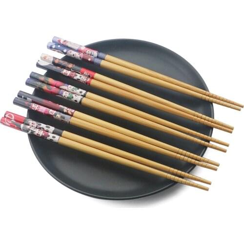 JANKNG Reusable Handmade Bamboo Chopsticks 5 Pair 23.5cm Japanese Sushi Hashi Natural Wood Chopstick Blue Red Chop sticks