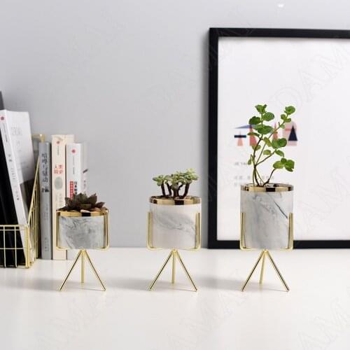 Golden Stroke Ceramic Vases Marble Texture Decor Living Room Flower Vase Office Desktop Plant Pots Home Decoration Ornaments