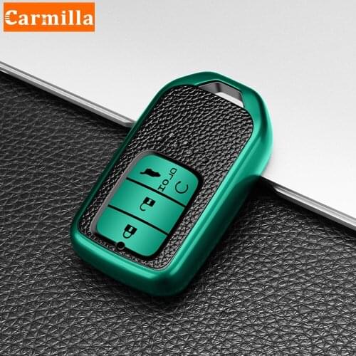 Carmilla TPU Leather 4Buttons Car Key Holder Cover Case Protector For Honda Civic CR-V HR-V Accord Jade Crider Odyssey 2015-2021