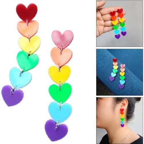 Fashion Rainbow Color Long Tassel Acrylic Earrings for Women Lovely Mini Peach Heart Exaggerated Ear Pendant Dangles Jewelry