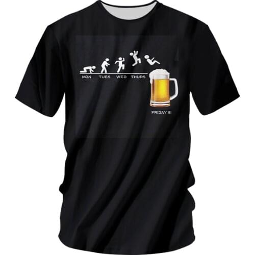 OGKB 3D Friday Beer Drinking Print O Neck Men T Shirt Time Schedule Summer Short Sleeve Beer Funny T-Shirts Oversized 6XL Homme