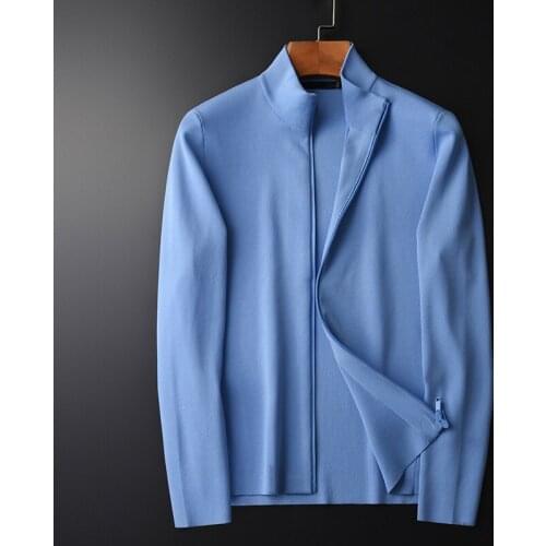New Stand Collar Mens Sweaters Luxury Solid Color Zipper Cardigan Sweater Male Spring And Autumn Slim Fit Mens Sweaters 4XL