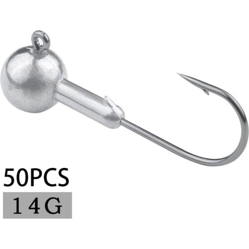 50pcs/lot 14g Barbed Lead jig head fishing hook set Winter sea fishing connector jighead for soft bait worm Fishing Tackle