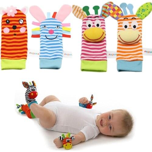 Infant Baby Kids Socks rattle toys Wrist Strap Rattle Foot Socks Animal Toy Handbells Cute Cartoon Baby 0~24 Months 40%off