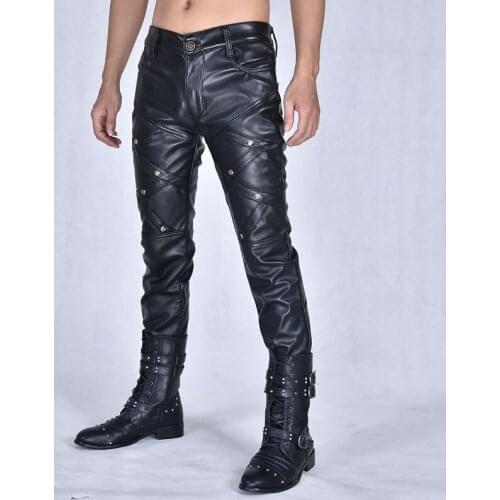 New mens Fashion splicing personality haulage motor windbreak male chaparejos slim stage performance pantalettes