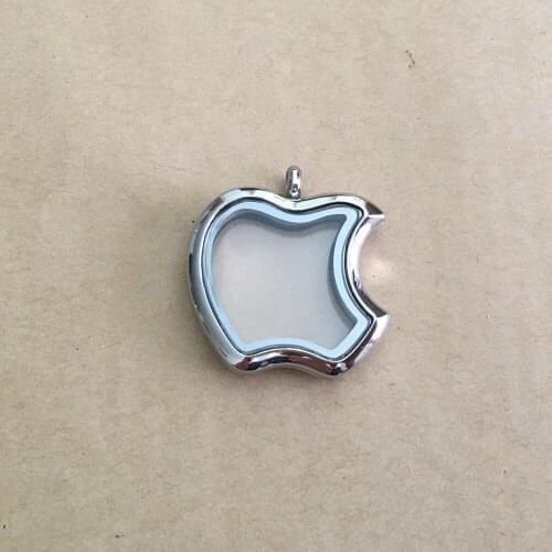 New Popular Apple Shape Stainless Steel Floating Locket Crystal Glass Living Memory Locket for DIY Jewelry