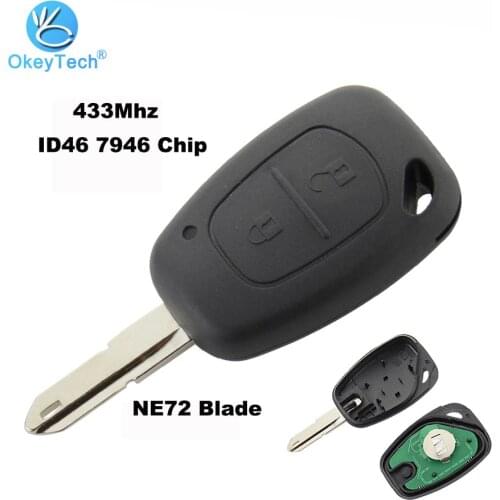 OkeyTech 2 Button 433mhz ID46 Transponder Chip Uncut NE72 Blade Remote Key For Renault 206 Traffic Master Vivaro Movano Kangoo