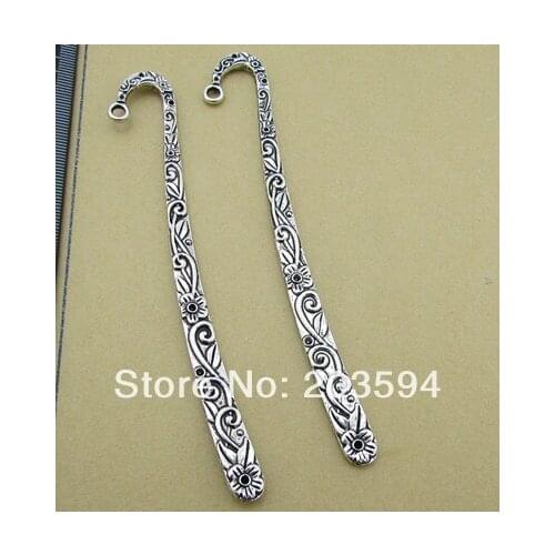Wholesale 10Pcs /Lots Antique Silver flower Bookmark Metal Bookmark with loop 120mm