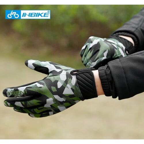 INBIKE Men Cycling Gloves Thickened Pad MTB Bike Touch Screen Bicycle Full Finger Gloves Sport Riding Downhill Road Bike Gloves