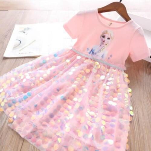 Girls Princess Summer Sequins Dresses Elsa Anna Toddler Cospaly Dress Kids Tutu Birthday Party Clothes for Children Ball Gown