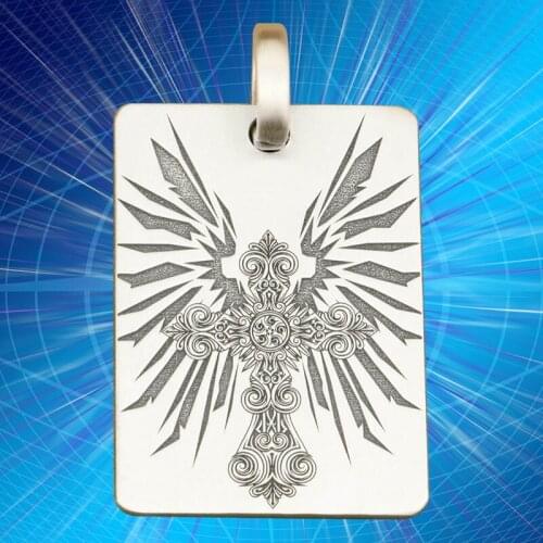 Fashion High Precision Deep Engraved Tags Solid 925 Sterling Silver Cool Mens Biker Cross Wing Customizable Pendant 9X011