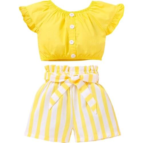 Girls Casual Two-Piece Clothes Set Solid Color Round Collar Short Sleeve Tops+ Shorts Stylish And Cute Red/ Yellow/ Brown/ White