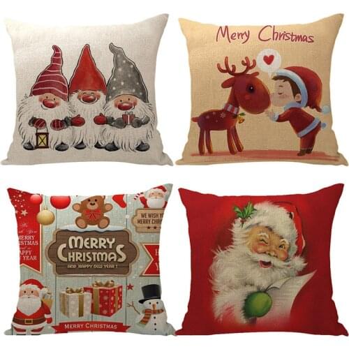 Christmas Santa Elk Printed Home Decor Cushion Cover 45*45cm Cotton Linen Pillow Covers Sofa Cushions Pillow Cases 0569