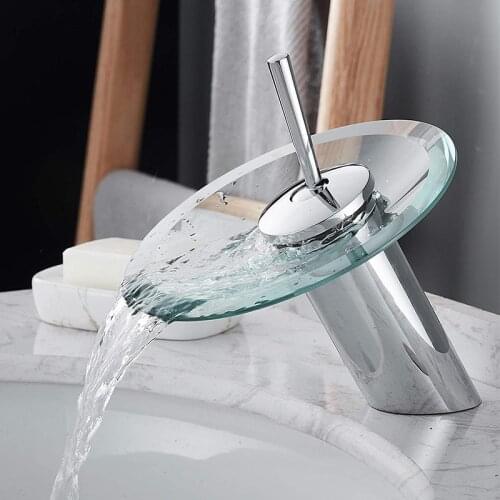 RUYAGE Basin mixer Commercial Modern Bathroom Faucets Single Handle Chrome, Waterfall bathroom sink faucet Simple Installation
