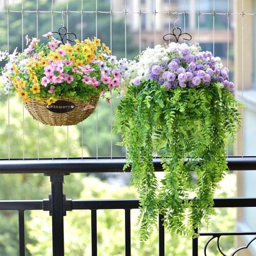 Straw Woven Hanging Baskets Flower Plant Hanger Storage Basket Wall Hanging Planter Pot Flowerpot Home Garden Hanging Basket