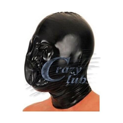 Crazy club_ Black Latex Rubber Inflatable Hood with Nostril Mask fetish Handmade Natural Zentai hood Free Shipping Fast Delivery