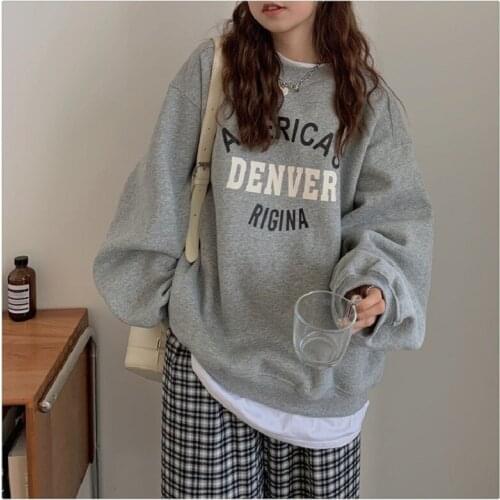 Autumn And Winter New Korean Loose Letter Printed Fake Two-piece Top With Thickened Long Sleeve Sportswear For Women