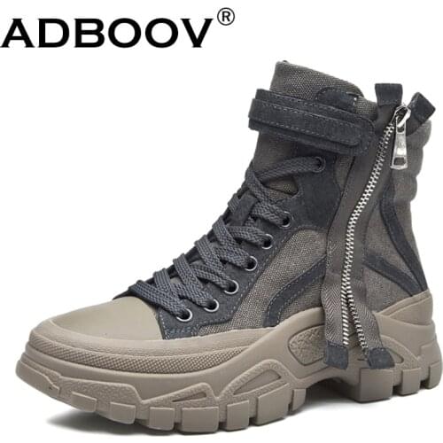 ADBOOV Platform Women Boots Side Zip Canvas Ankle Boots Women botas mujer invierno 2019 Hi-top Canvas Shoes