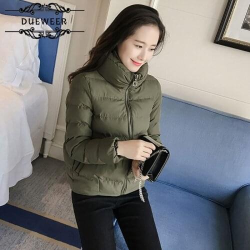 DUEWEER Short Parkas Womens Windproof Winter Loose Stand-collar Solid Zipper Sustans-padded Simple Korean Style Large Size