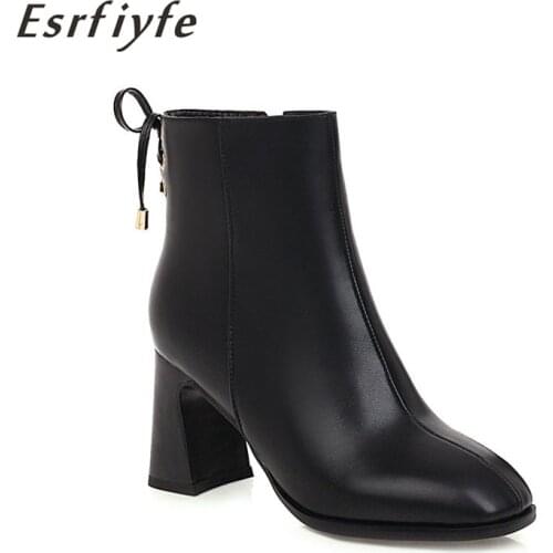 ESRFIYFE 2020 New Large Size 34-48 Women Ankle Boots Outdoor Booties Autumn Woman Solid Color High Heels Square Toe Shoes Woman