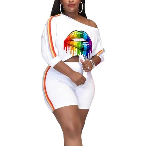 Plus Size Women Printed Short Sleeve T-shirt and Pants Suit Jogger Tracksuit Sports Two Piece Women Set Drop Shipping