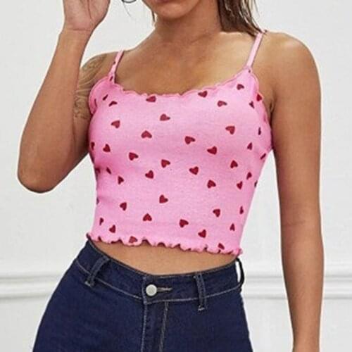 Women Vest Cute Sweet Style Top Lady Small Vest Womens Summer Dress Ins Love Printing Sleeveless Sling Short Soft Vest Blouse