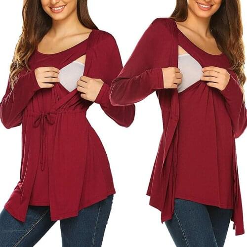 Women Nursing Top Spring and autumn Double Layer For Breastfeeding Long Sleeve Elegant Pregnancy Maternity Clothes For M