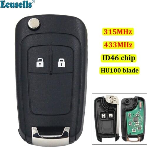 2 Button Remote Key fob 315mhz 433mhz with ID46 chip For Chevrolet Cruze Aveo Orlando Trax HU100 uncut