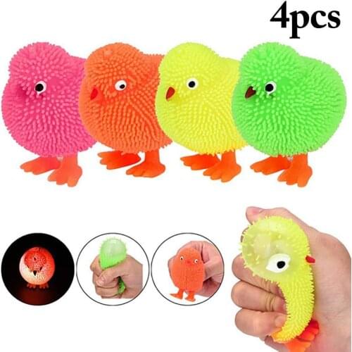 4Pcs Cute Chick LED Light Stress Relief Kids Adult Squeezing Decompression Toy