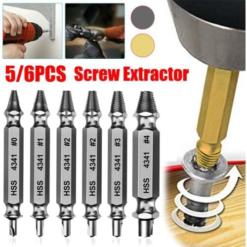 5/6 PCS Damaged Screw Extractor Drill Bit Set Stripped Broken Screw Bolt Remover Stripped Screws Take Out Demolition Tools