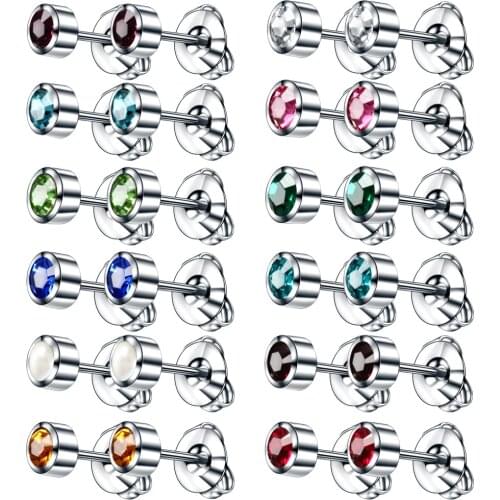 Alisouy 1 PAIR 316l Surgical Steel Crystal Gem Assorted Colors Ear Stud Piercing Simple Push-Back Earrings Sexy Girls Jewelry