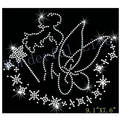 Free Shipping Tinkerbell wand pixie dust iron on hotfix rhinestones transfer design iron on motifs DIY motif dots and dots