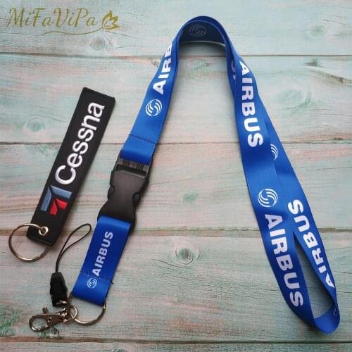 2 PCS Black Cessna Sleutelhange Keychain Airbus Neck Strap Pilot Chaveiro llavero Lanyard for ID Card Holder for Pilot Lanyard