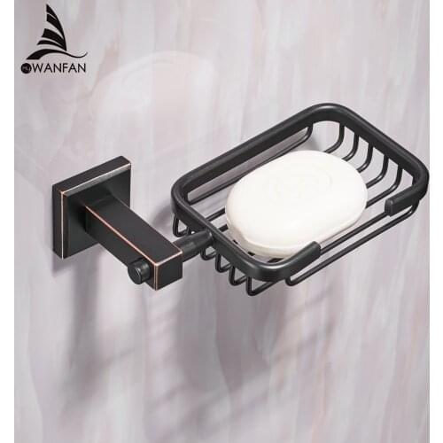 Soap Dishes Holder Modern Style Home Decor Hardware Brass Soap Dishes Wall Mounted Bathroom Creative Soap Box Black WF-92506R