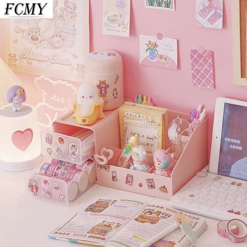 Pen Holder Creative Fashion Cute Multifunctional Girl Desktop Storage Box Kawaii Stationery Storage Desk Organizer Stationery