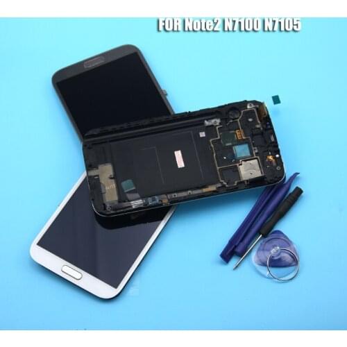For Samsung N7100 note 2 Lcd Screen Digitizer Note2 N7105Touch Screen Digitizer+Frame+Home Button One by one test