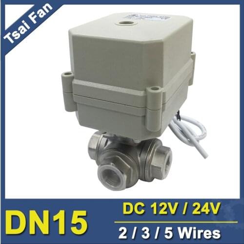 DN15 Stainless Steel Electric 3-Way Water Valve 1/2'' L/T Type For HVAC Water Automatic Control Water Heating Solar Water Heater