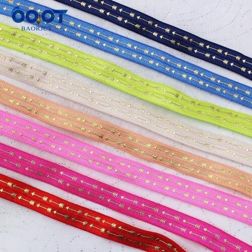 16mm,10 yards Hot Gold Arrow of love Elastic Foldover Elastics Stretch Hair Ties Headbands for Baby Girls Hair Bow,E-20508-954