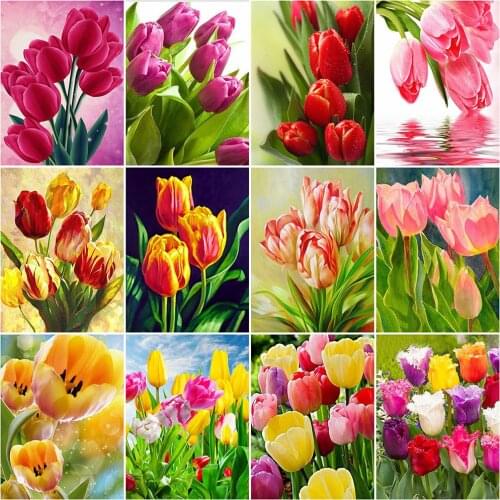 HUACAN Diamond Painting Tulip Picture Of Rhinestone Diamond Embroidery Flower Full Square Round Drill Diamond Mosaic Home Decor